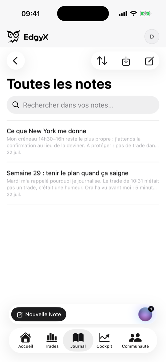 Edgyx iOS · Journal
