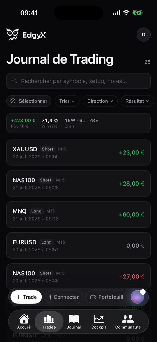Edgyx iOS · Trades