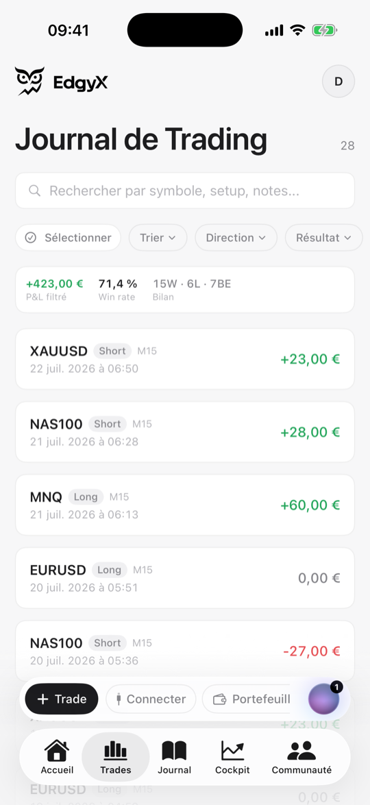 Edgyx iOS · Trades